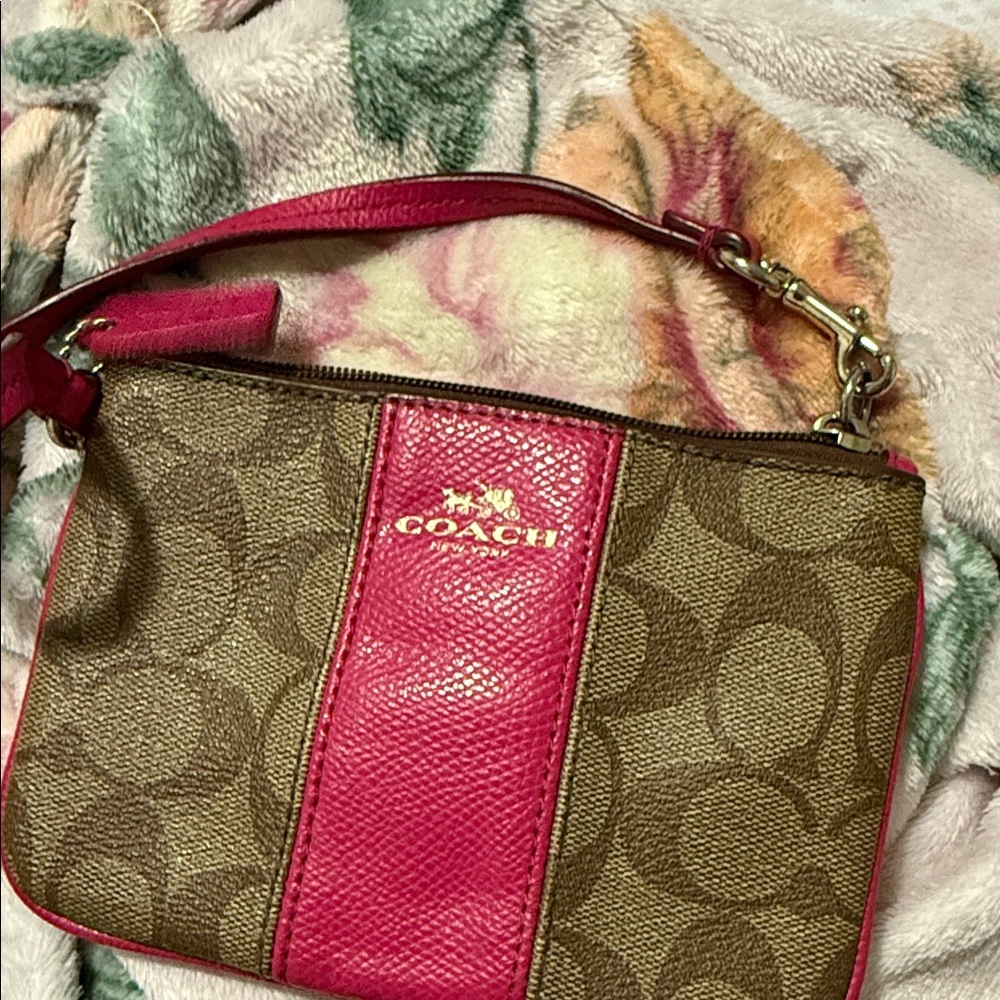 Coach Fuchsia and Brown Signature Wristlet